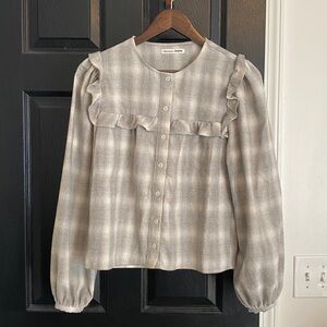 Reformation Gray Plaid Button-Up Top